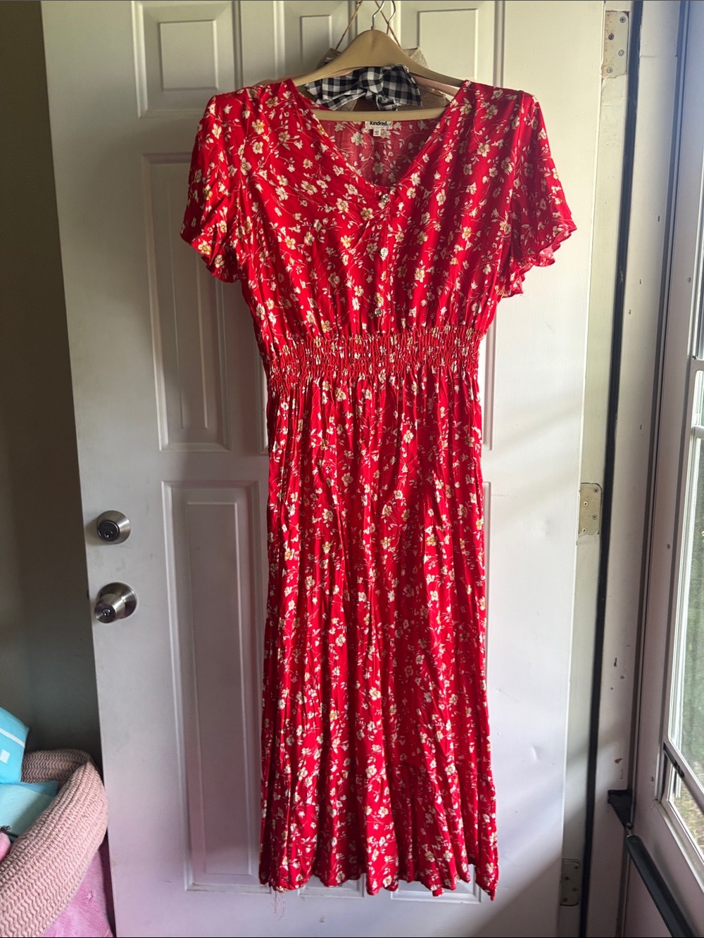Red Floral Maxi Dress with Smocked Waist